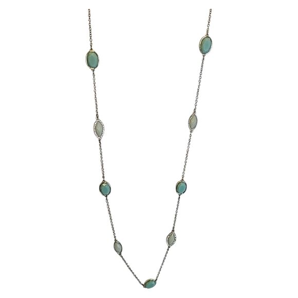 Banana Republic Gold Tone Mint Green & Beige Acrylic Station Necklace 32" - Picture 7 of 7